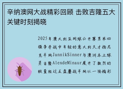 辛纳澳网大战精彩回顾 击败吉隆五大关键时刻揭晓